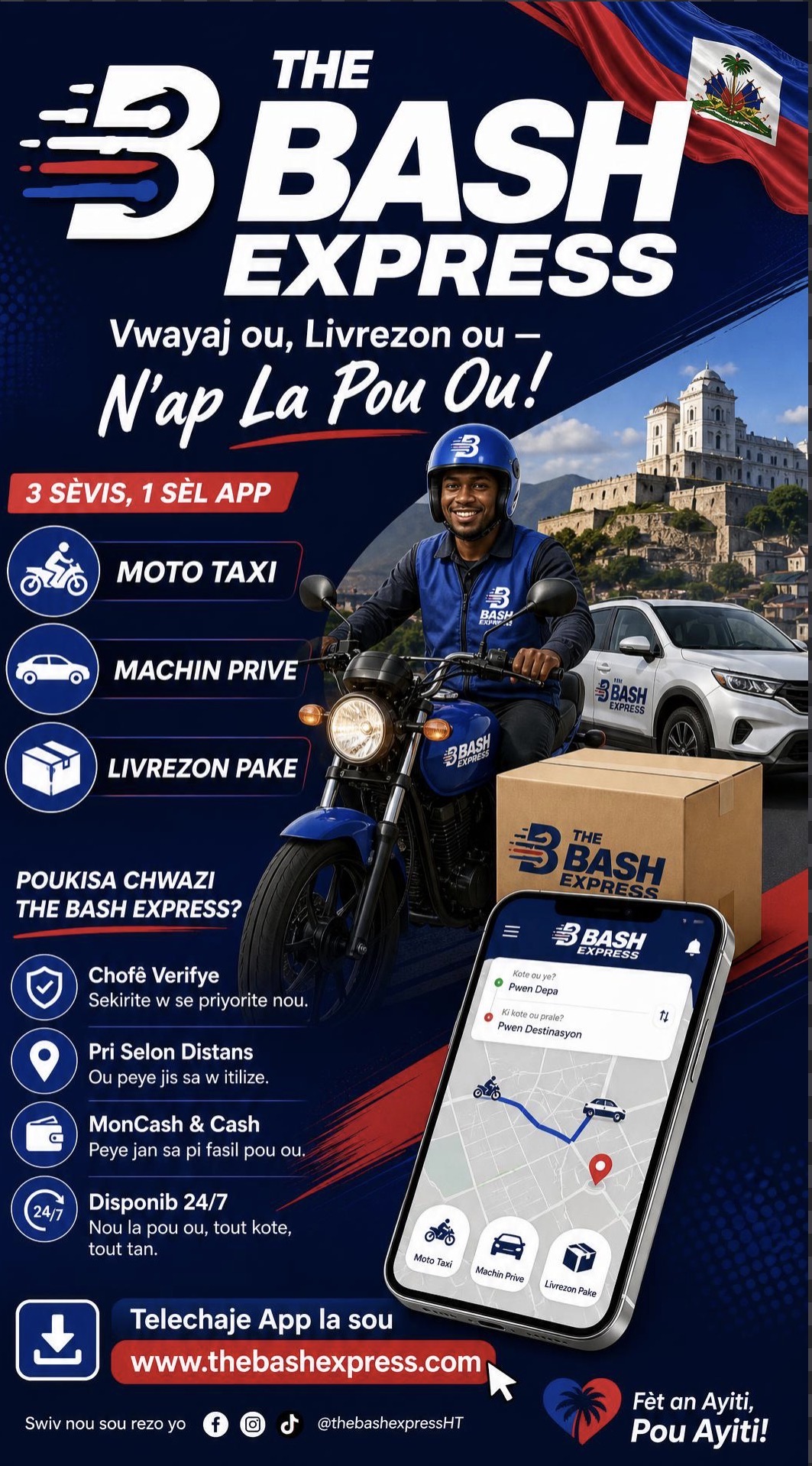 Flyer THE BASH EXPRESS ak 3 sèvis yo