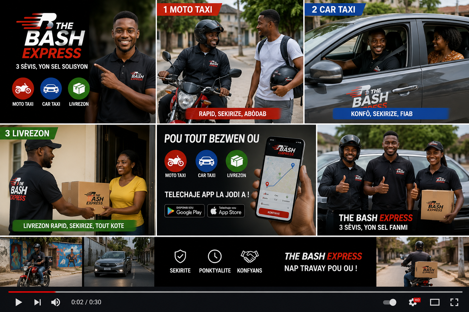 Ekip THE BASH EXPRESS: moto taksi, machin ak livrezon
