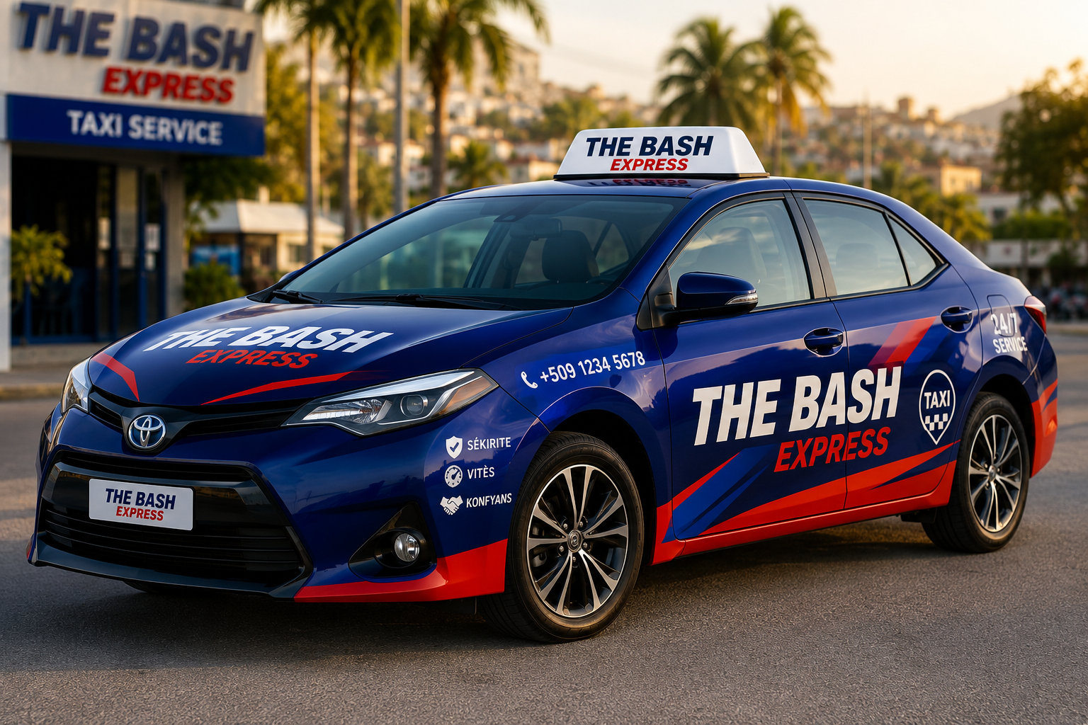 Machin taksi THE BASH EXPRESS ak logo a